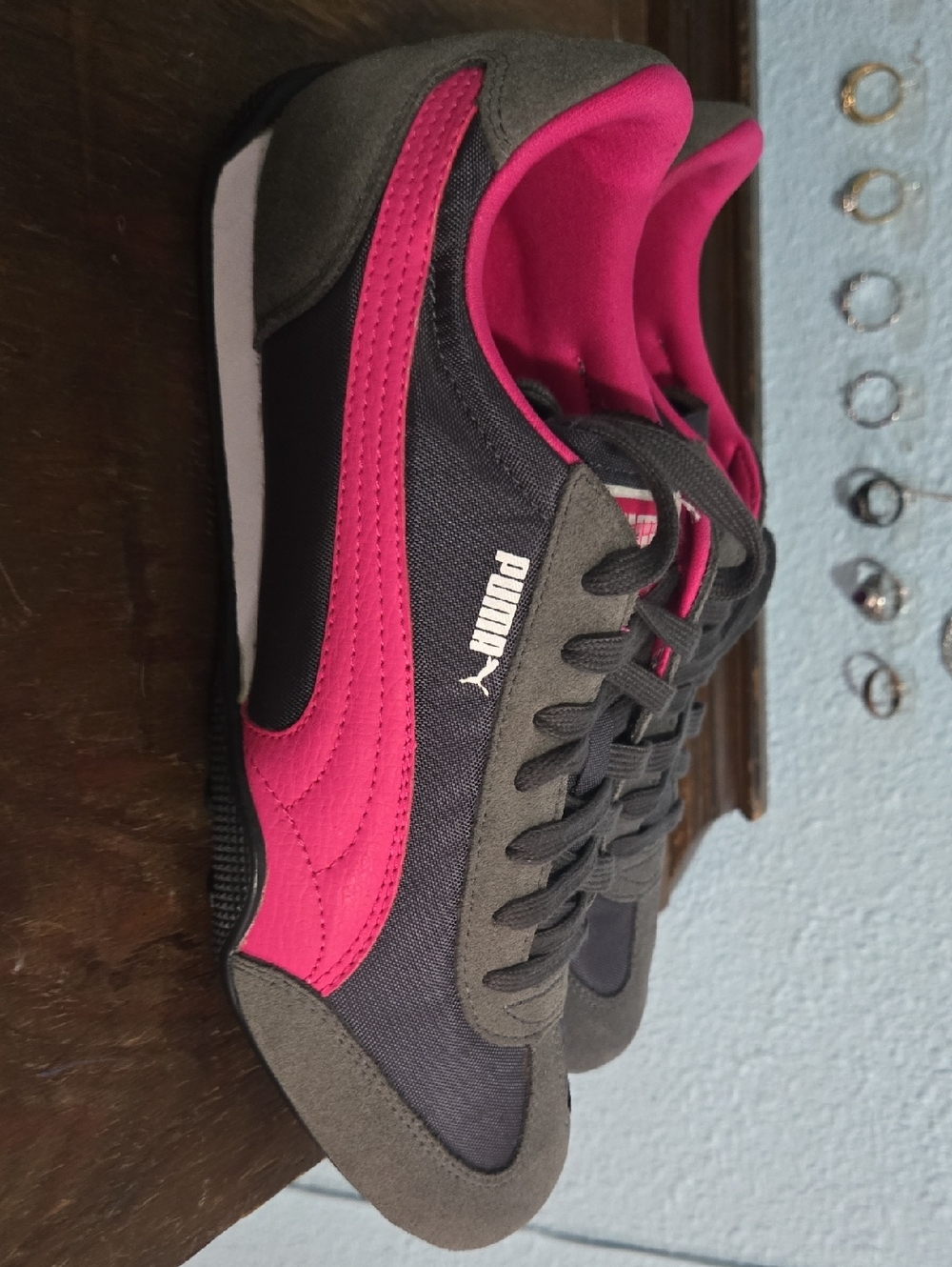 Puma Dark Gray & Hot Pink Retro Runner Sneakers